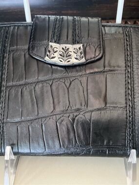 Brighton Black Croc-Embossed organizer Wallet with Silver Accent